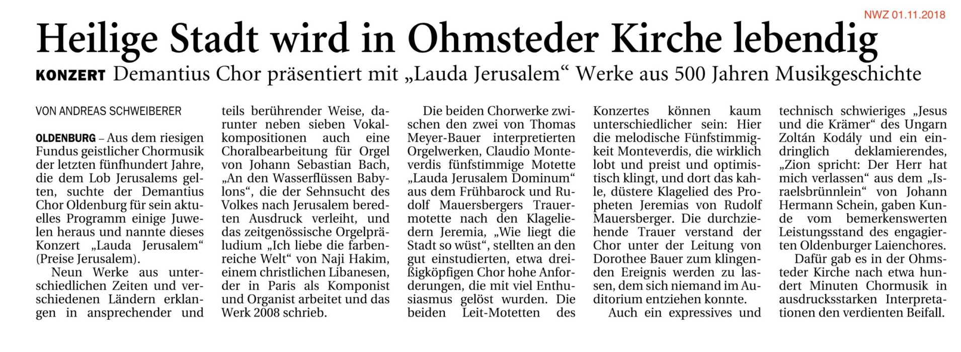 Plakat zum Konzert "Lauda Jerusalem"