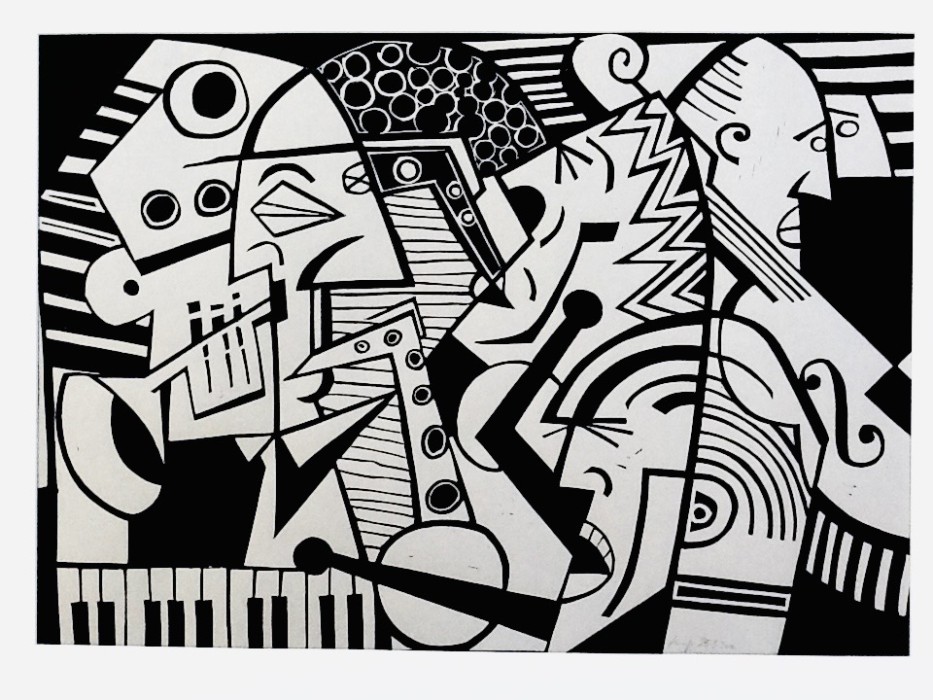 Jazzband - Linolschnitt