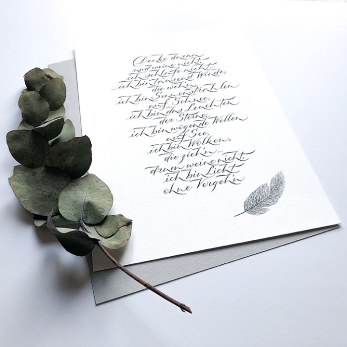 Trauergedicht mit Federillustration